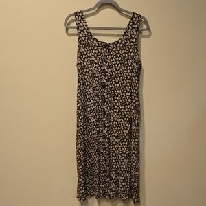 Vintage Floral Black and Cream Sun Dress L 16 Petite